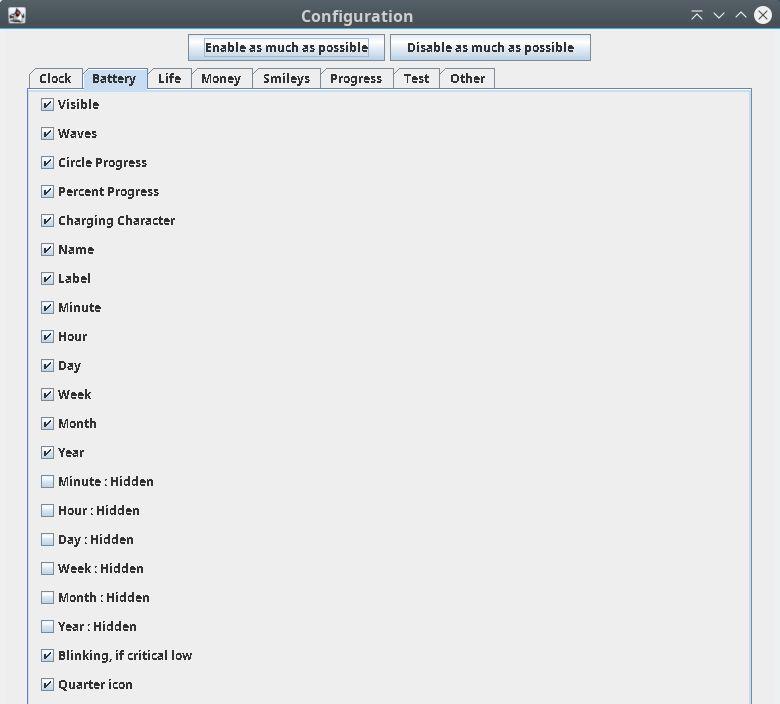 "Config" window - battery