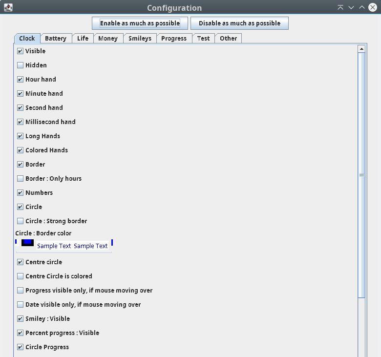 "Config" window - clock