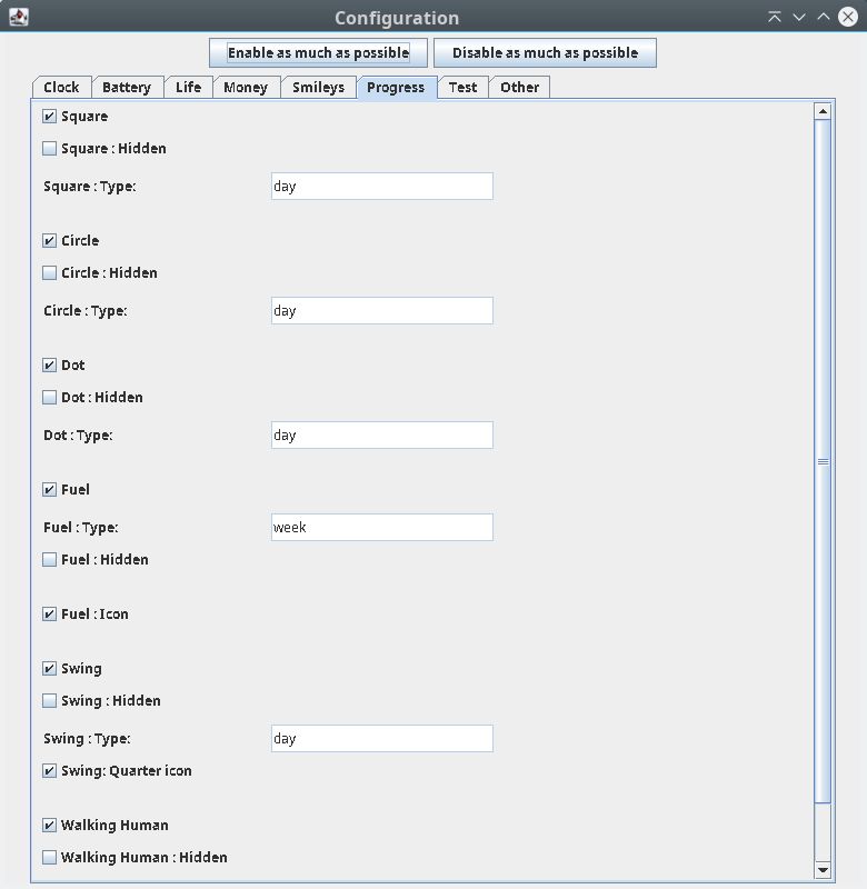 "Config" window - progress